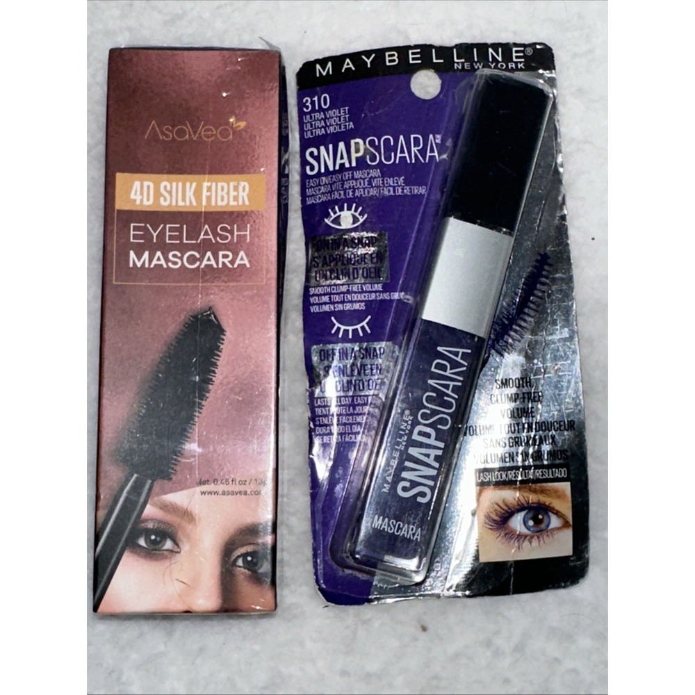 Maybelline Snapscara 310 Ultra Violet & AsaVea 4D Silk Fiber Mascara Set NEW